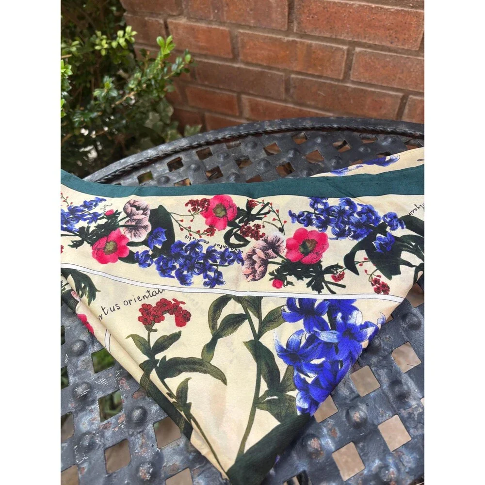Silk Botanical Scarf with Hyacinths and Poppies